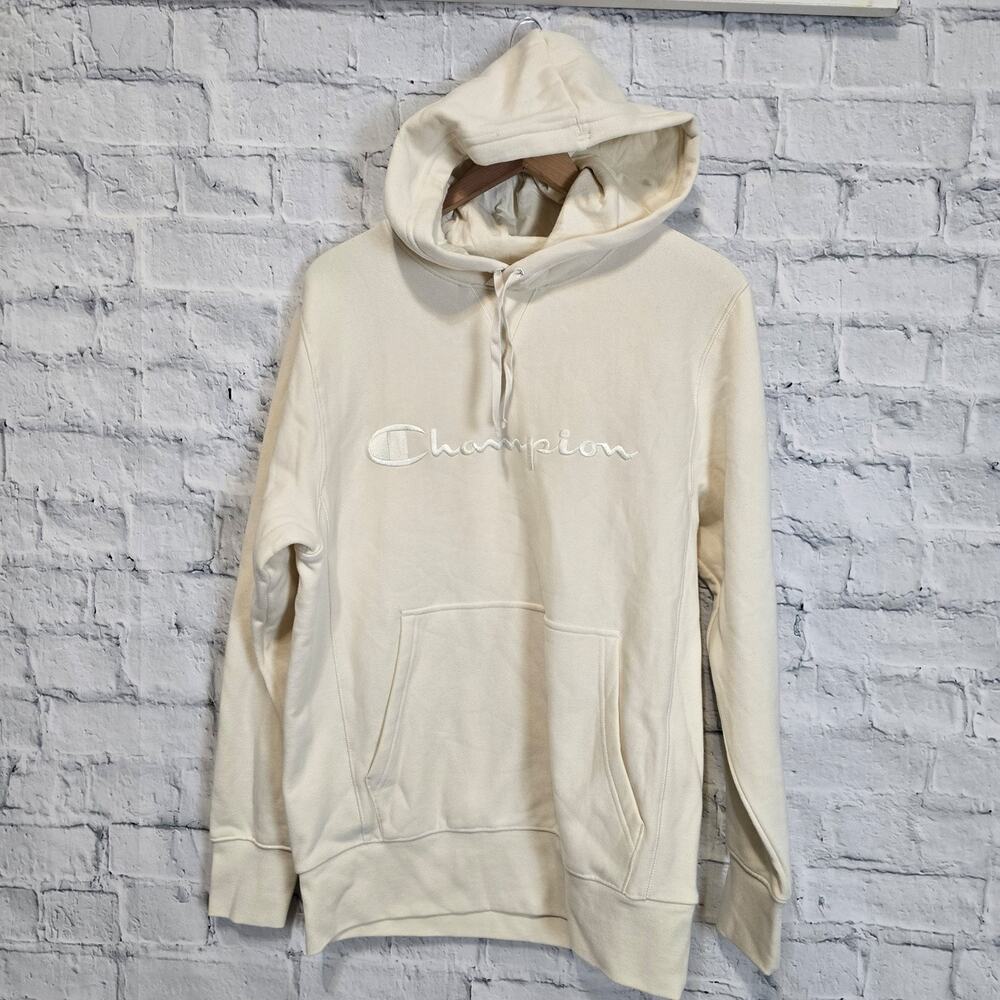 Champion Reverse Weave Hoodie Beige Pullover Sweatshirt Sz S fleece sweater ACl